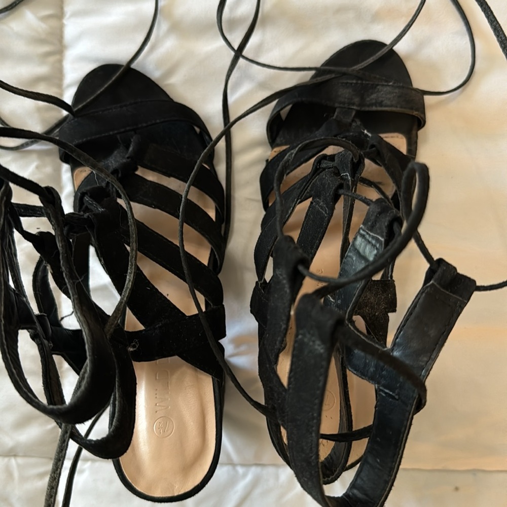 Strappy lace up sandal wedges | black | 7.5 - Picture 7 of 7